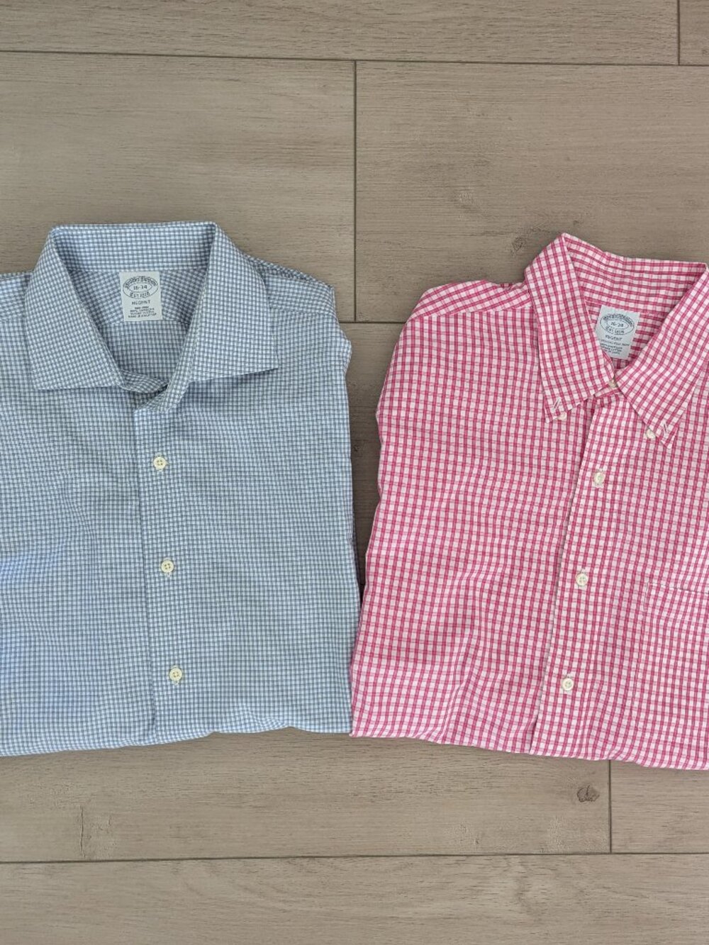 Lot 2 Brooks Brothers Regent Dress Shirt Mens 16 34 Blue Pink Plaid Non-Iron